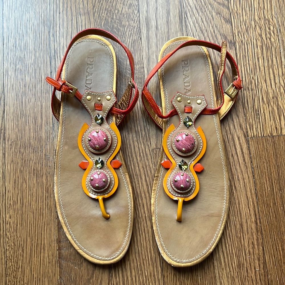 Prada Patent Stone Flat Sandals